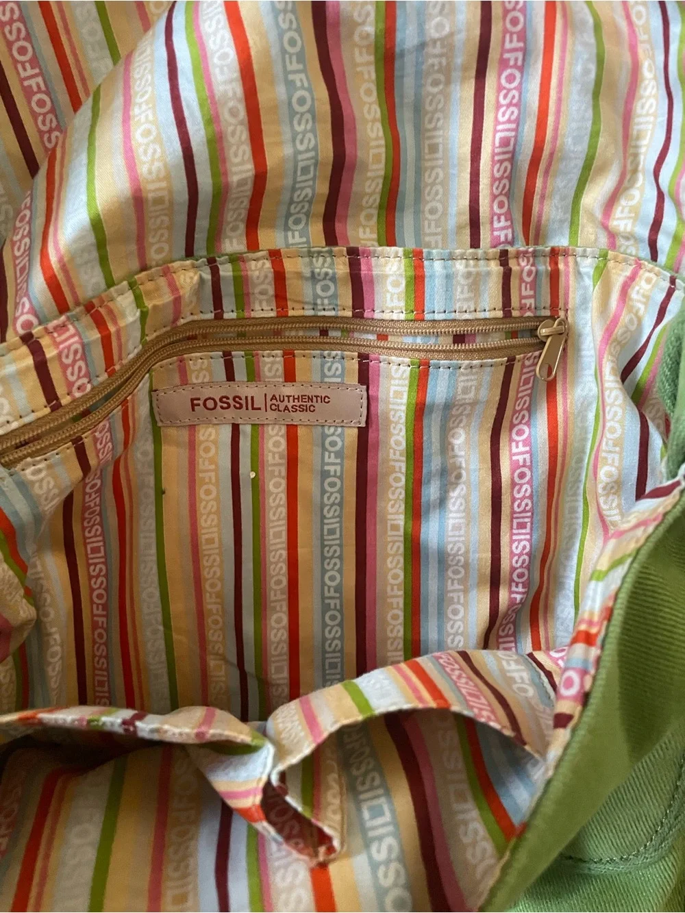 Fossil Green Canvas Crossbody Messenger Bag
